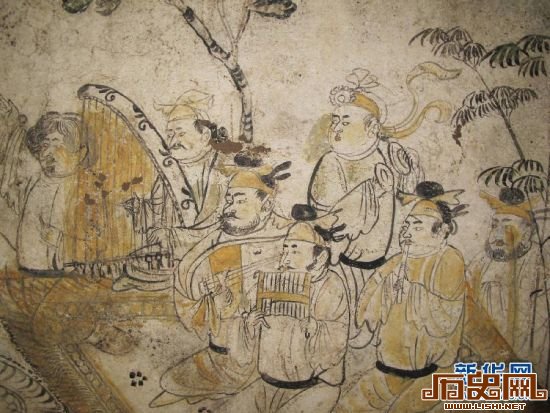 韩休与夫人柳氏合葬之墓壁画上的“男乐队”。